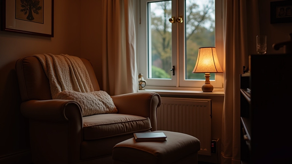 Cosy reading nook with soft warm lighting