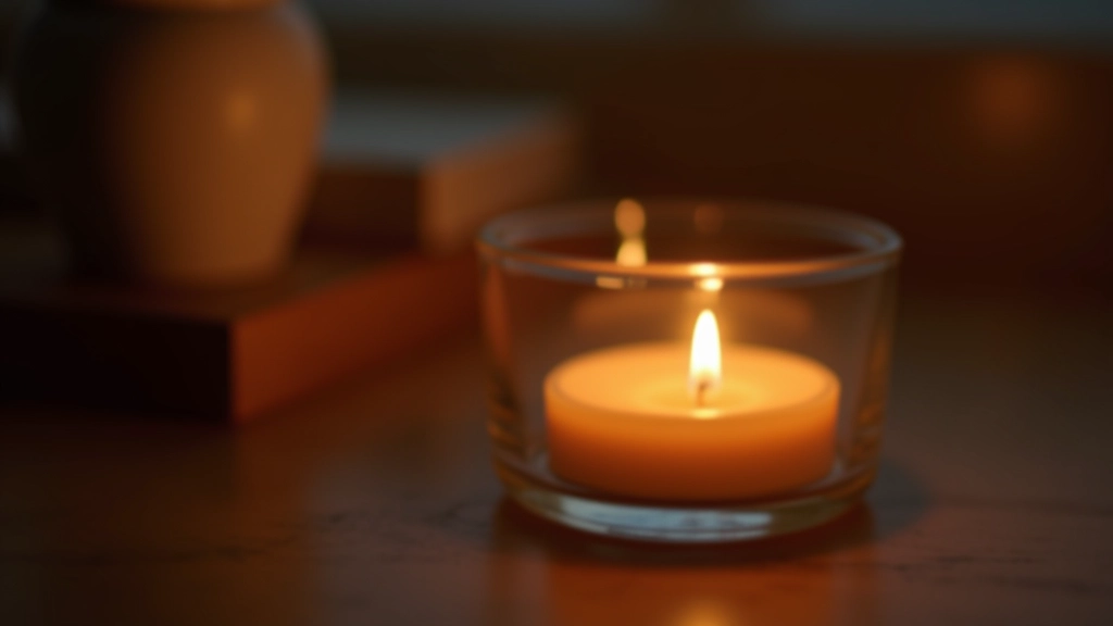 Close-up of candlelight reflected in a glass holder with warm glow