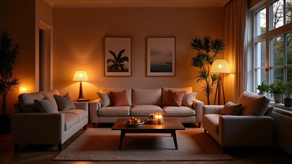 Warm layered lighting in a living room